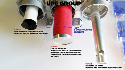 Trampa de humedad para limpieza de aire comprimido industrial de 3 etapas, filtro de carbón, secador de decantante (drenaje manual de 2,54 cm)