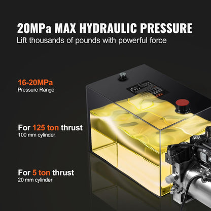 Mophorn 12V/DC Hydraulic Pump 15 Quart/ 3.9 Gallon Double Acting Metal Reservoir Hydraulic Pump Unit Remotely Controlled for Dump Trailer