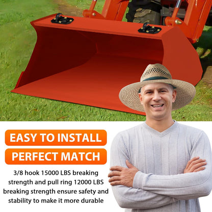 Paquete de 2 ganchos para cubo de tractor de 3/8 pulgadas con anillo en D, máximo 15,000 libras de acero forjado grado 70 para accesorios de cubo de tractor para Kubota, John Deere, Kiot, RV, UTV, camión, naranja