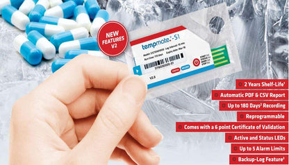Registrador de datos de temperatura de un solo uso (paquete de 1) (rango: -22°F a 158°F) con cumplimiento de 21 CFR para la industria alimentaria, modelo farmacéutico Tempmate S1 de INSTRUKART (Alemania)