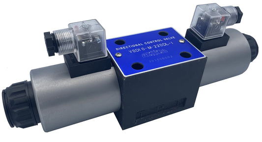 Válvula solenoide eléctrica hidráulica D05 (NG10) Conector DIN 31 GPM 4560 psi Alimentado por CA o CC, serie VSD10 (12 VCC, C-cerrado-todos los puertos cerrados en posición central)