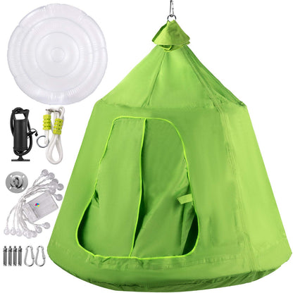 VEVOR Tienda de campaña colgante para árbol, capacidad máxima de 440 libras, tienda de campaña para árbol con cojín inflable de luz LED arco iris, hamaca de techo para niños y adultos, interior y exterior, verde
