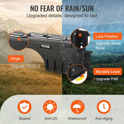 VEVOR Truck Bed Storage Box, Swing Case Fits Ford F-150 2015-2021, Passenger Side, Lockable Wheel Well Tool Box with Password Padlock, Waterproof and Durable ABS Tool Box