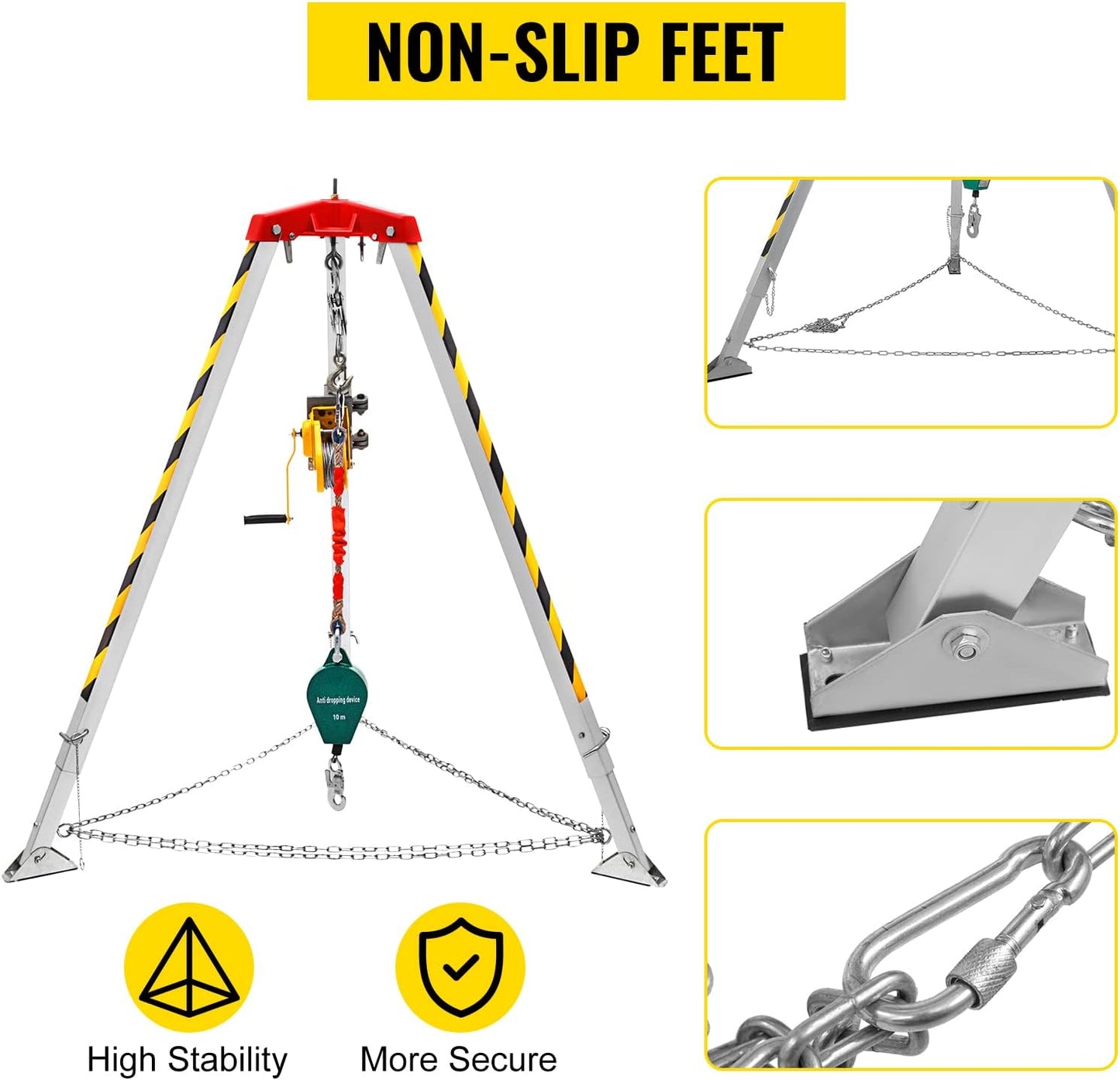 BestEquip - Trípode con espacio confinado de 1200 libras, trípode de espacio confinado de 7 pies y cable de 98 pies, trípode de rescate de espacio confinado de 32.8 pies de protección contra caídas para espacios confinados tradicionales
