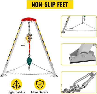 BestEquip - Trípode con espacio confinado de 1200 libras, trípode de espacio confinado de 7 pies y cable de 98 pies, trípode de rescate de espacio confinado de 32.8 pies de protección contra caídas para espacios confinados tradicionales