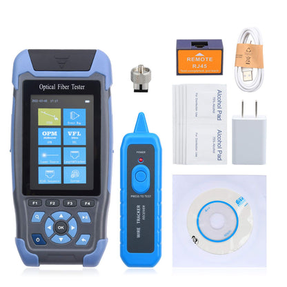 Probador de fibra óptica OTDR Mini-Pro 1310/1550nm SM Mulit Prueba de función OTDR Caja de cable de lanzamiento Caja de cable Reflectómetro de dominio de tiempo Detector de obstáculos de cable con OPM OLS RJ45 Prueba VFL Sonó 16.4 ft-60Km