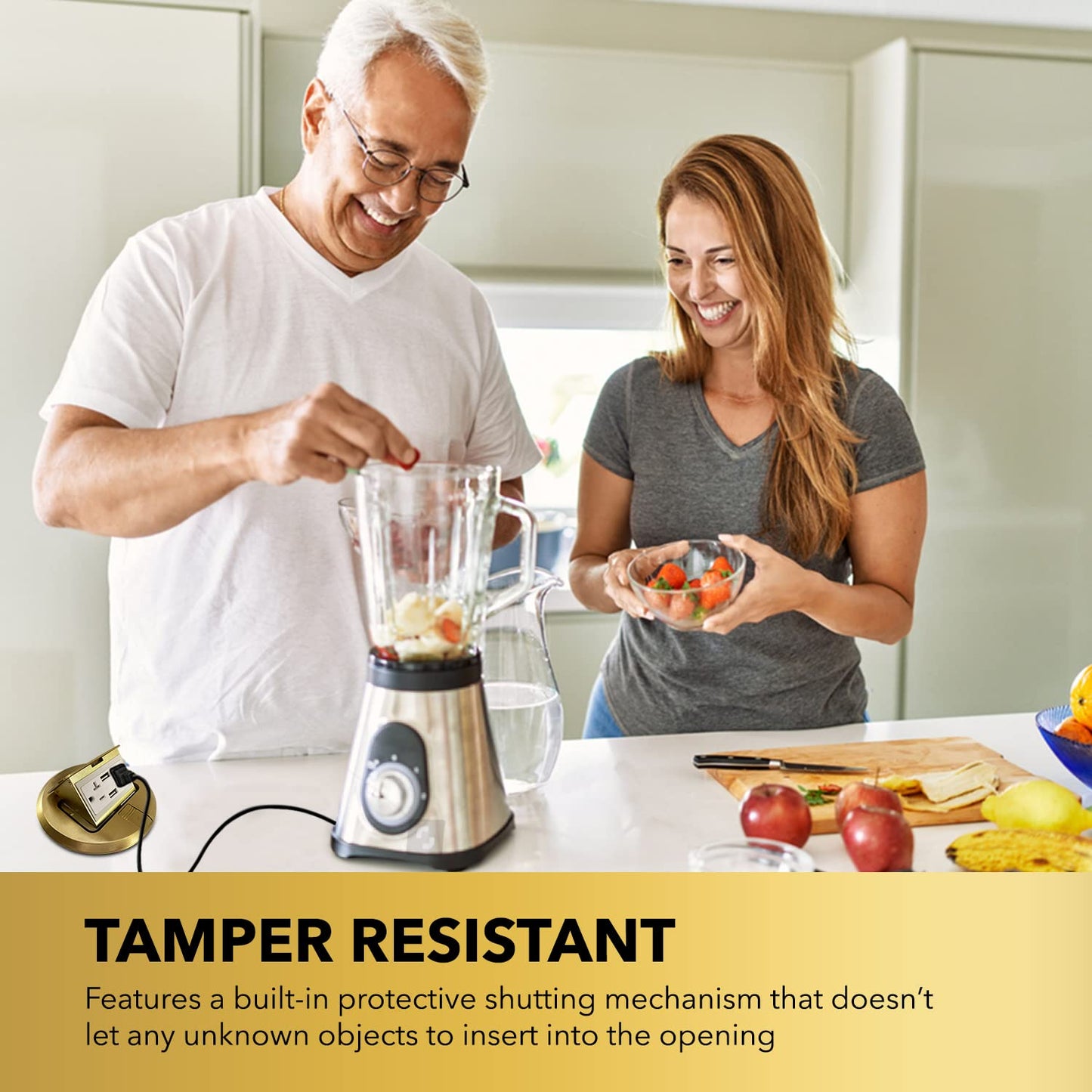 Select Lighting SLFB-PU-USB-BR - Receptáculos de salida USB emergentes de 20 A, caja de piso eléctrica redonda resistente a manipulaciones con cubierta de latón, enchufe empotrado retráctil para encimeras y pisos