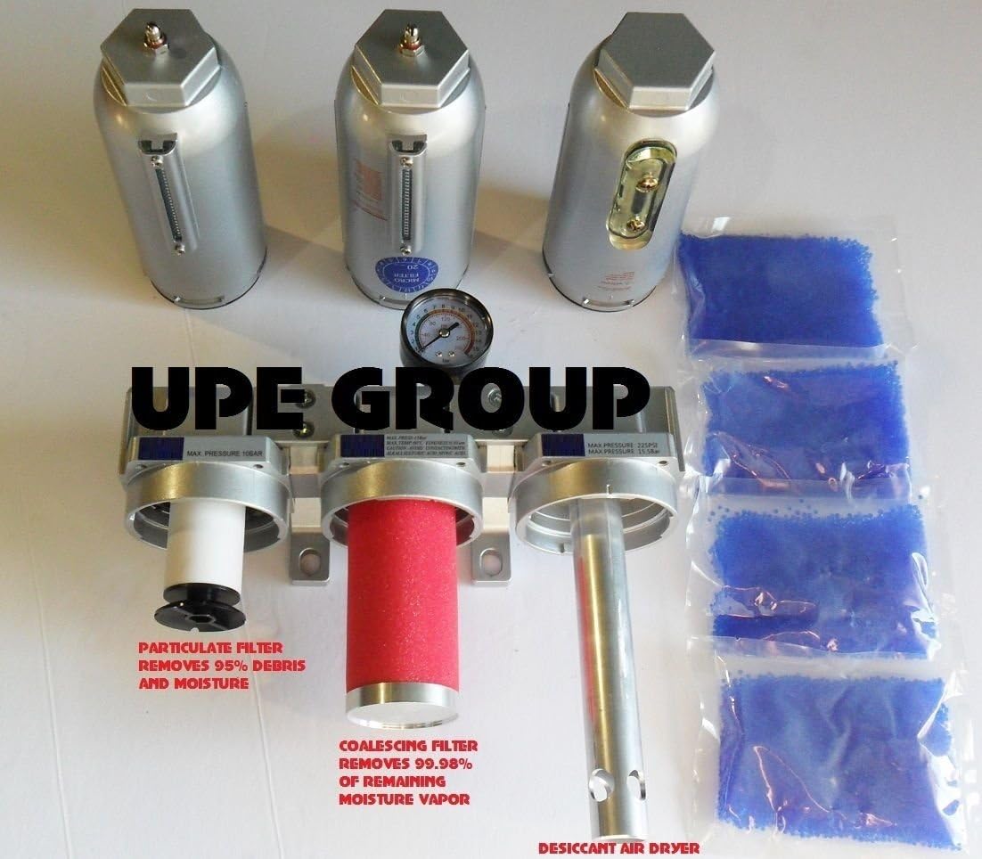 Trampa de humedad para limpieza de aire comprimido industrial de 3 etapas, filtro de carbón, secador de decantante (drenaje manual de 2,54 cm)