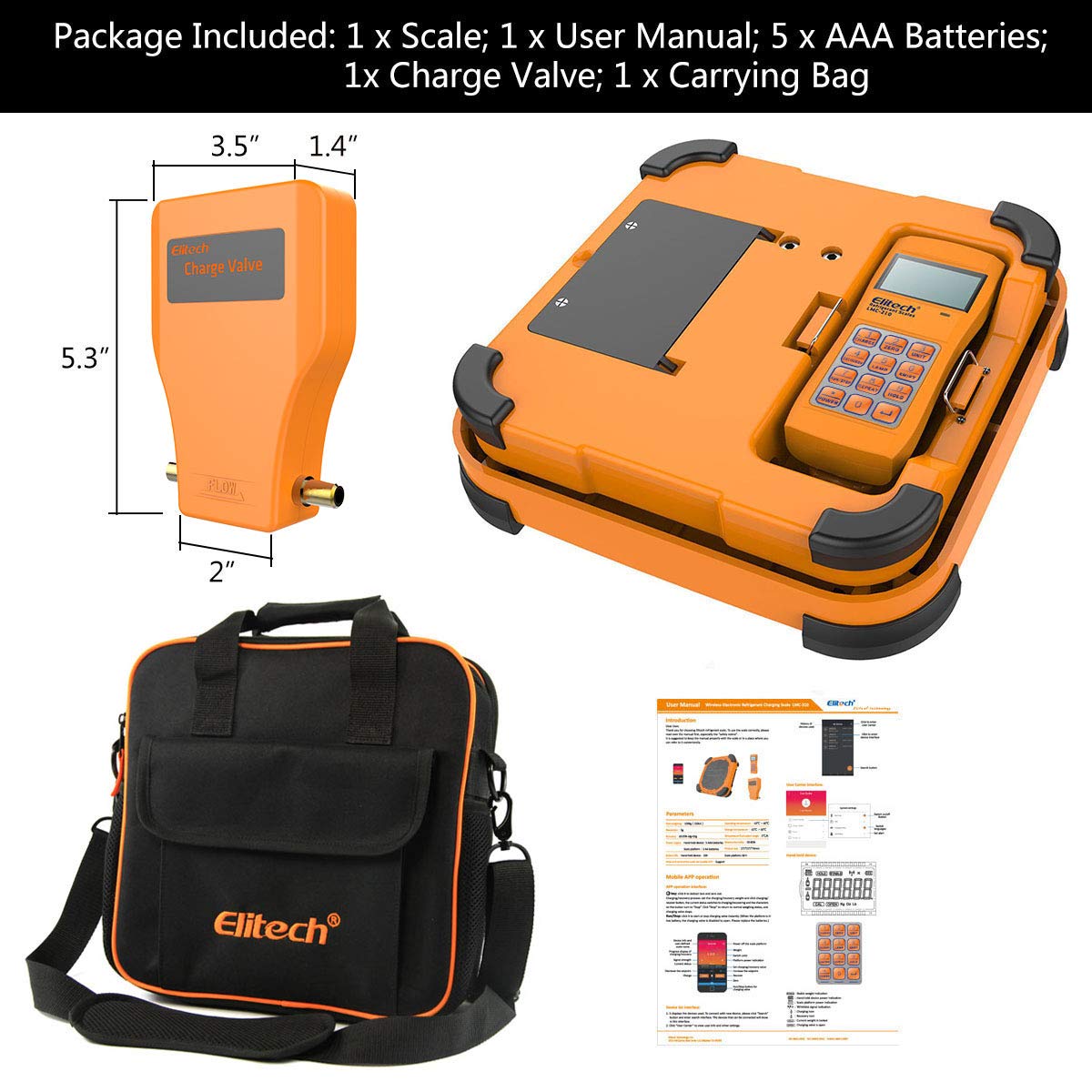 Elitech LMC-310 Báscula Electrónica Refrigerante, 100 KG Inalámbrica para Suministro de Combustible de Refrigerante Electrónico para HVAC y CA Estuche portátil