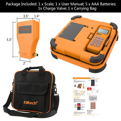 Elitech LMC-310 Báscula Electrónica Refrigerante, 100 KG Inalámbrica para Suministro de Combustible de Refrigerante Electrónico para HVAC y CA Estuche portátil