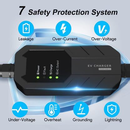Cargador EV de Nivel 1-2 de Megear (100-240 V, 16 A) Estación de Carga de vehículos eléctricos domésticos EVSE portátil (NEMA6-20 con Adaptador para NEMA5-15)