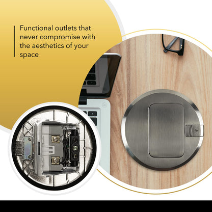 Select Lighting SLFB-PU-USB-BR - Receptáculos de salida USB emergentes de 20 A, caja de piso eléctrica redonda resistente a manipulaciones con cubierta de latón, enchufe empotrado retráctil para encimeras y pisos
