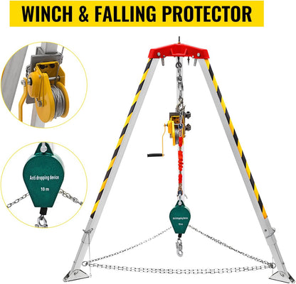 BestEquip - Trípode con espacio confinado de 1200 libras, trípode de espacio confinado de 7 pies y cable de 98 pies, trípode de rescate de espacio confinado de 32.8 pies de protección contra caídas para espacios confinados tradicionales