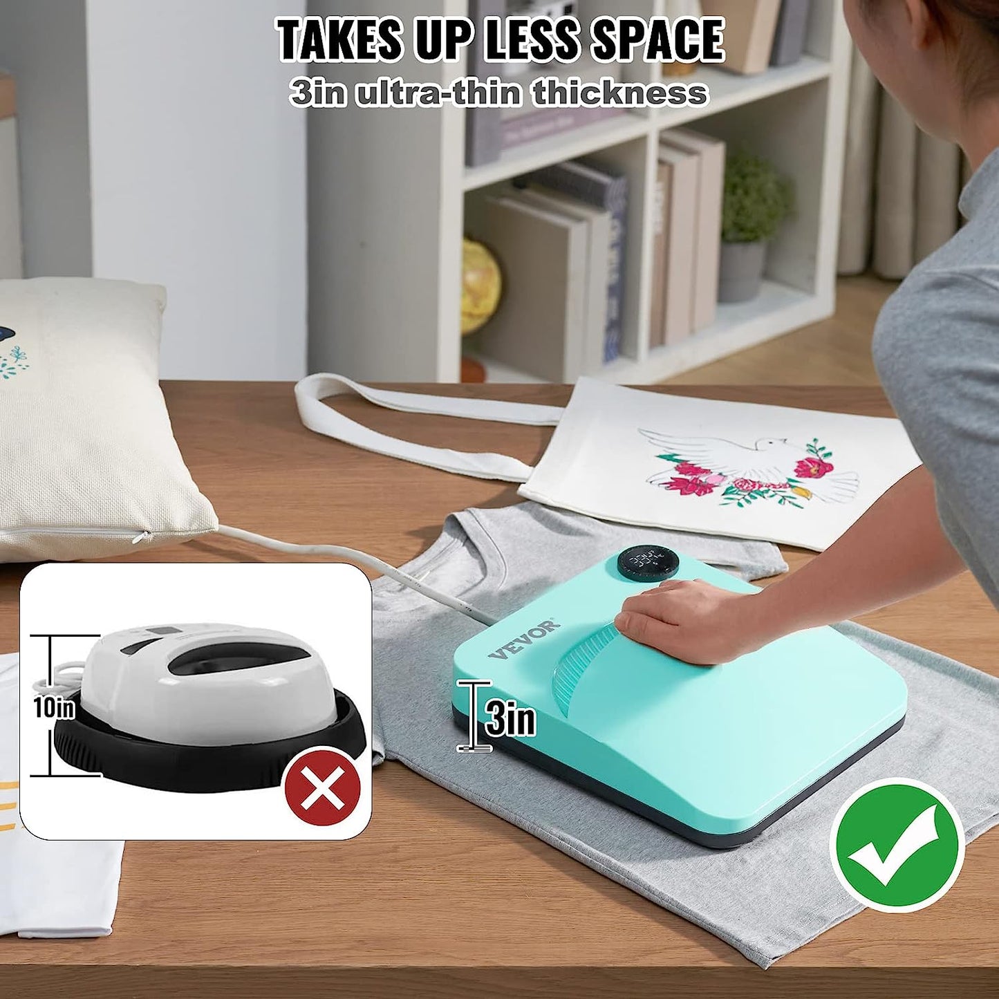 VEVOR Heat Press Machine,10x12inches Portable Shirt Printing Multifunctional Sublimation Transfer Heat Press Machine Teflon Coated, Easy Iron-on Press for T-Shirts/Pillows/Bags/HTV Vinyl Projects