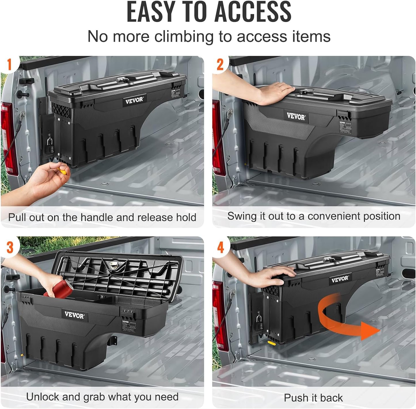 VEVOR Truck Bed Storage Box, Swing Case Fits Ford F-150 2015-2021, Passenger Side, Lockable Wheel Well Tool Box with Password Padlock, Waterproof and Durable ABS Tool Box