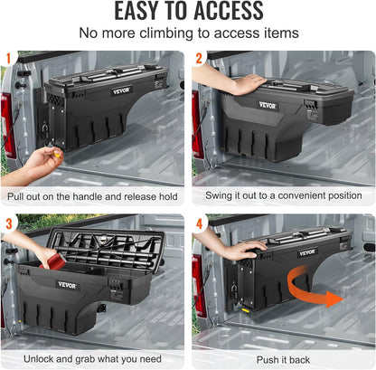 VEVOR Truck Bed Storage Box, Swing Case Fits Ford F-150 2015-2021, Passenger Side, Lockable Wheel Well Tool Box with Password Padlock, Waterproof and Durable ABS Tool Box