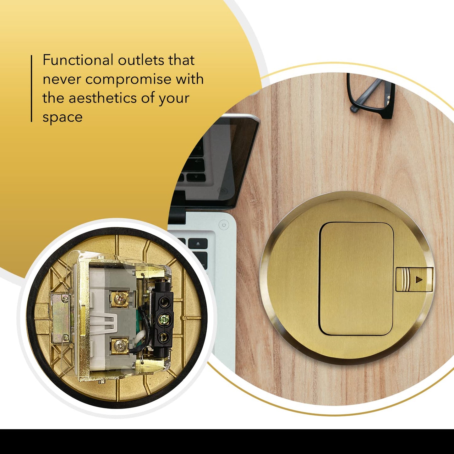 Select Lighting SLFB-PU-USB-BR - Receptáculos de salida USB emergentes de 20 A, caja de piso eléctrica redonda resistente a manipulaciones con cubierta de latón, enchufe empotrado retráctil para encimeras y pisos