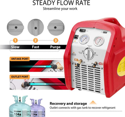 VIVOHOME Máquina de recuperación de refrigerante portátil de 110-120 V CA 60 Hz 3/4 HP de un solo cilindro