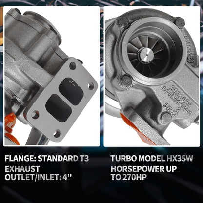 BLACKHORSE-RACING Turbocompresor diésel HX35 HX35W Turbo Charger con turbina interna de basura, compatible con 1999 2000 2001 2002 Dodge Ram 2500 3500 5.9L Truck 6BT Cummins Engine (3592766)