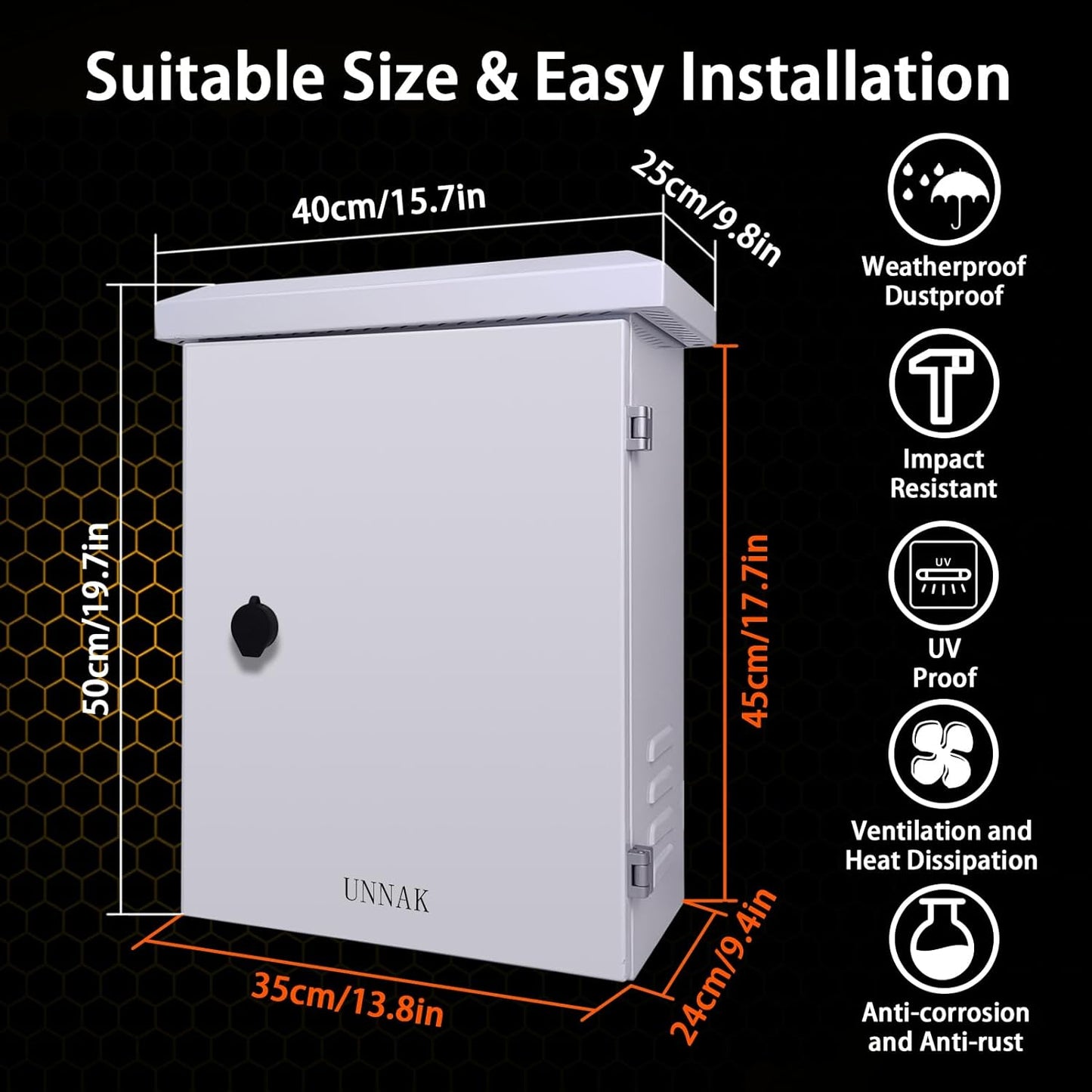 UNNAK Caja eléctrica para exteriores, 23.6 x 19.7 x 11.8 pulgadas, caja de conexiones impermeable de metal, anticorrosión universal grande Enlcosure, caja de distribución de energía de poste eléctrico (23.622 x 19.685 x 11.811 in)