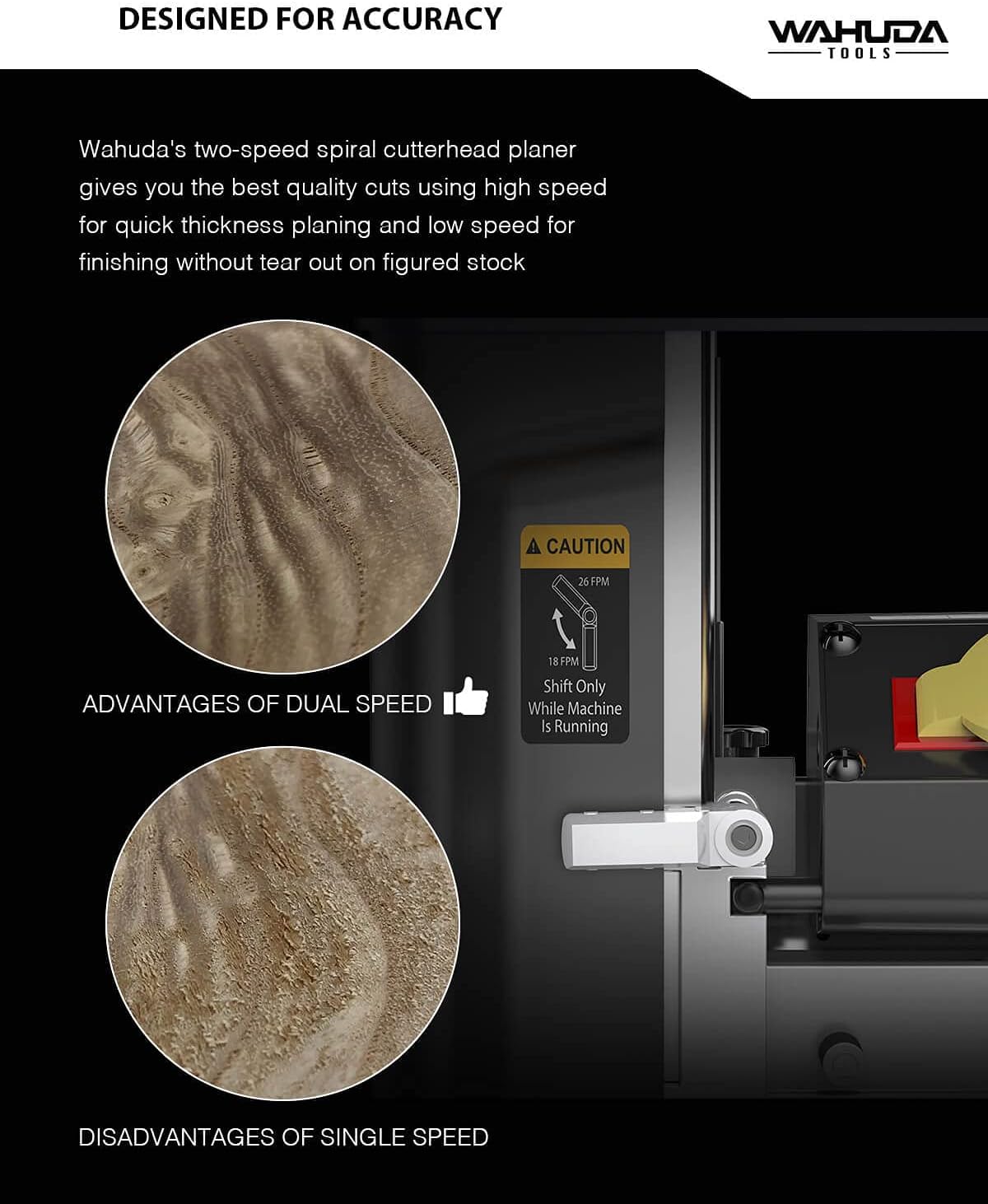 Wahuda Tools Cepilladora de cabeza de corte en espiral de 13" con puntas de carburo de 4 lados (velocidad única - nuevo)