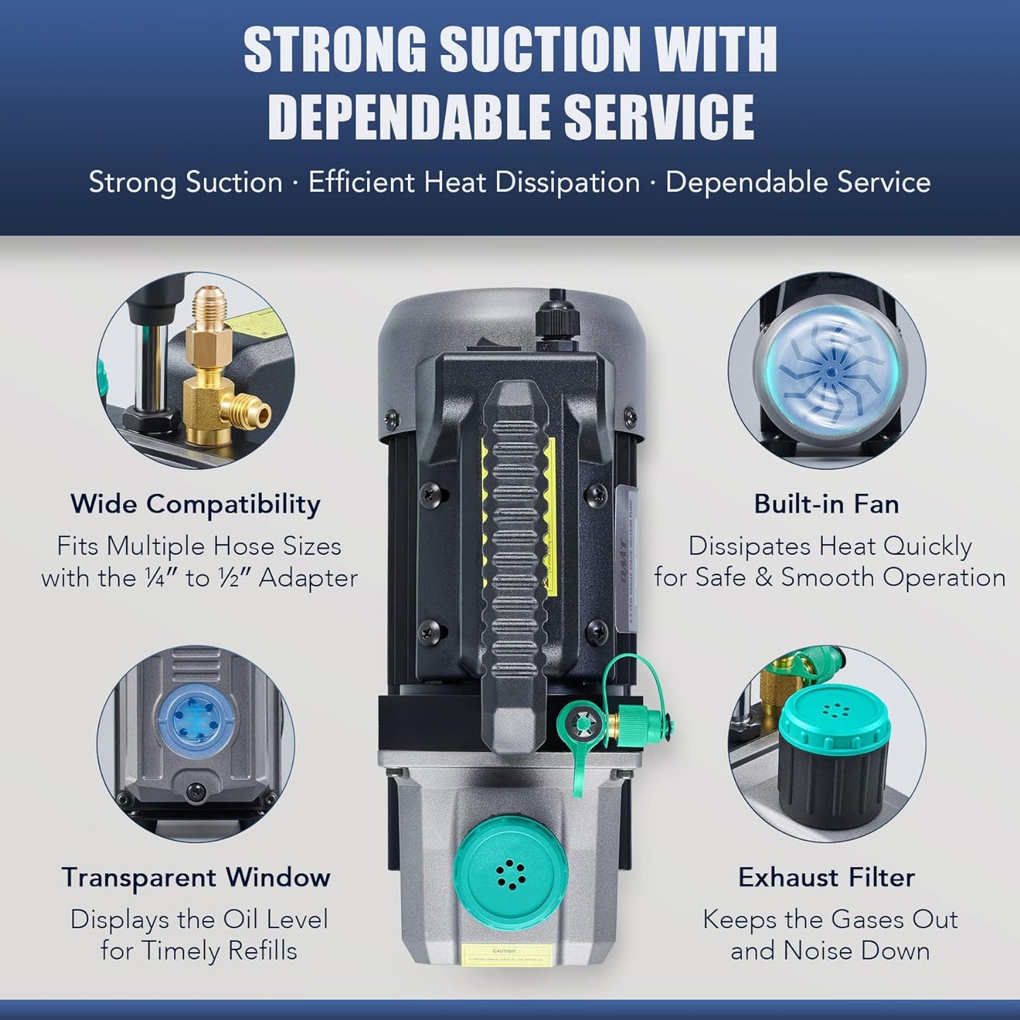 Orion Motor Tech Bomba de Vacío de CA con Manómetros, Bomba de Vacío de 4.5cfm y Juego de Manómetros de Colector de 4 Vías con Detector de Fugas para Refrigerante R134a, R22 o R410a (4.5 CFM&4 Way)