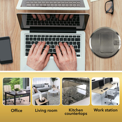 Select Lighting SLFB-PU-USB-BR - Receptáculos de salida USB emergentes de 20 A, caja de piso eléctrica redonda resistente a manipulaciones con cubierta de latón, enchufe empotrado retráctil para encimeras y pisos