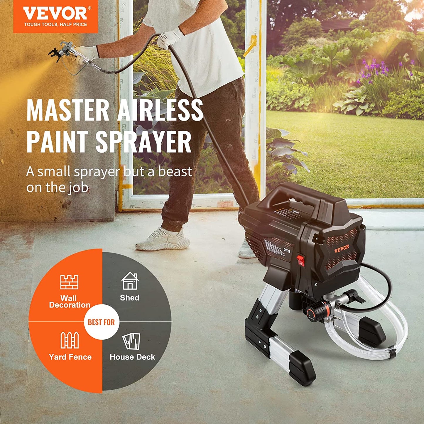  VEVOR - Pulverizador de pintura sin aire 7/8 HP de alta  eficiencia, barra de extensión eléctrica para pintar y kit de limpieza para  interiores, exteriores, muebles y vallas; 650 vatios, 2900