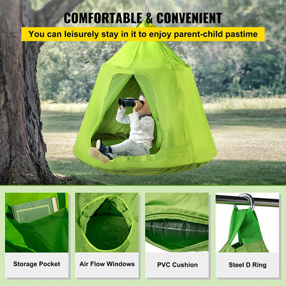 VEVOR Tienda de campaña colgante para árbol, capacidad máxima de 440 libras, tienda de campaña para árbol con cojín inflable de luz LED arco iris, hamaca de techo para niños y adultos, interior y exterior, verde