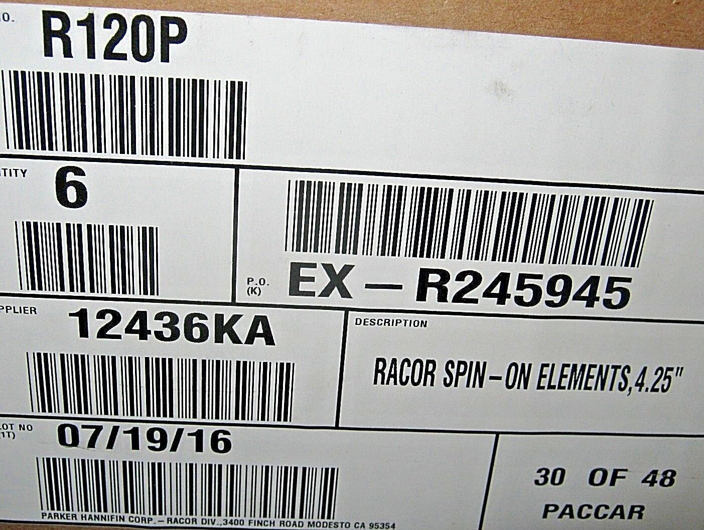 BOX of 6 - RACOR R120P 30 MICRON FUEL FILTER/WATER SEPARATOR REPLACEME ...