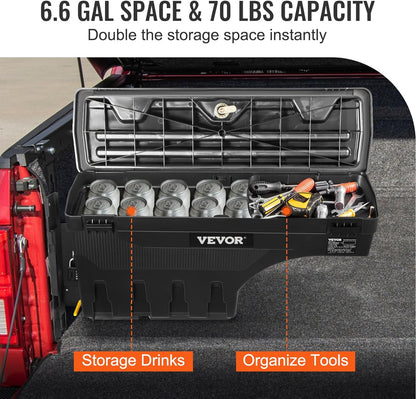 VEVOR Truck Bed Storage Box, Swing Case Fits Ford F-150 2015-2021, Passenger Side, Lockable Wheel Well Tool Box with Password Padlock, Waterproof and Durable ABS Tool Box