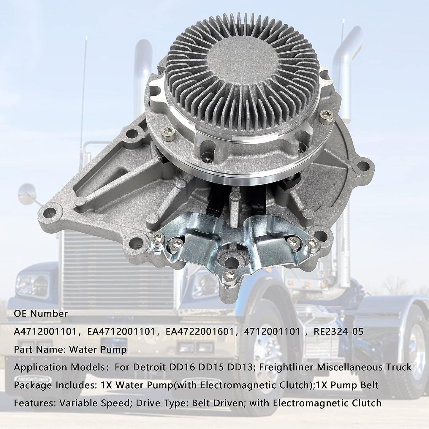Bomba de agua eléctrica compatible con Detroit DD13 DD15 Western Star 5700XE 2016-2022 Freightliner Cascadia 2008-2022 Reemplazo #OE EA4712001101 EA4722001601 A471200101 471201 001100 1