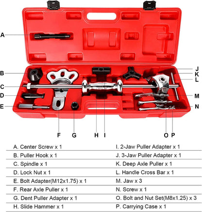 Orion Motor Tech - Juego de extractor de martillo deslizante de 9 vías, extractor del cojinete de la llanta frontal y torno trasero, juego de herramientas para extraer abolladuras en el eje