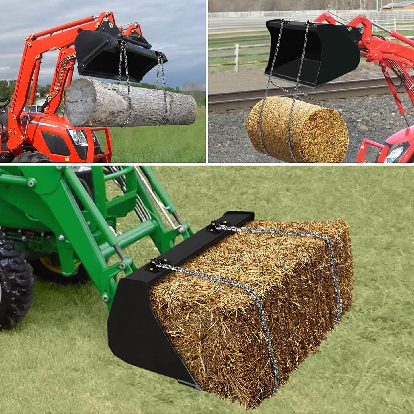 Paquete de 2 ganchos para cubo de tractor de 3/8 pulgadas con anillo en D, máximo 15,000 libras de acero forjado grado 70 para accesorios de cubo de tractor para Kubota, John Deere, Kiot, RV, UTV, camión, naranja