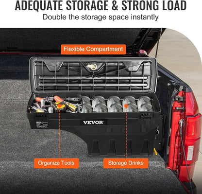 VEVOR Truck Bed Storage Box, Swing Case Fits Ford F-150 2015-2021, Passenger Side, Lockable Wheel Well Tool Box with Password Padlock, Waterproof and Durable ABS Tool Box