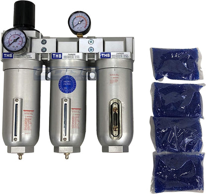 Sistema de filtración de aire de alto caudal muy resistente, filtro de partículas de 2 etapas más combinación de filtro de carbón para extracción de aceite (3/4" NPT, drenaje automático)