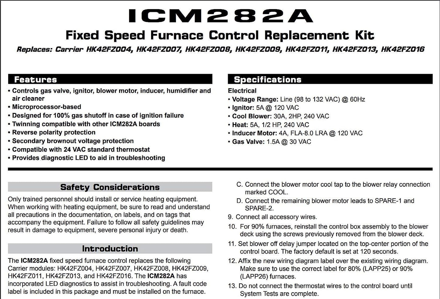 ICM Controls ICM282A repuesto OEM, portador HK42FZ - serie para 325878-751