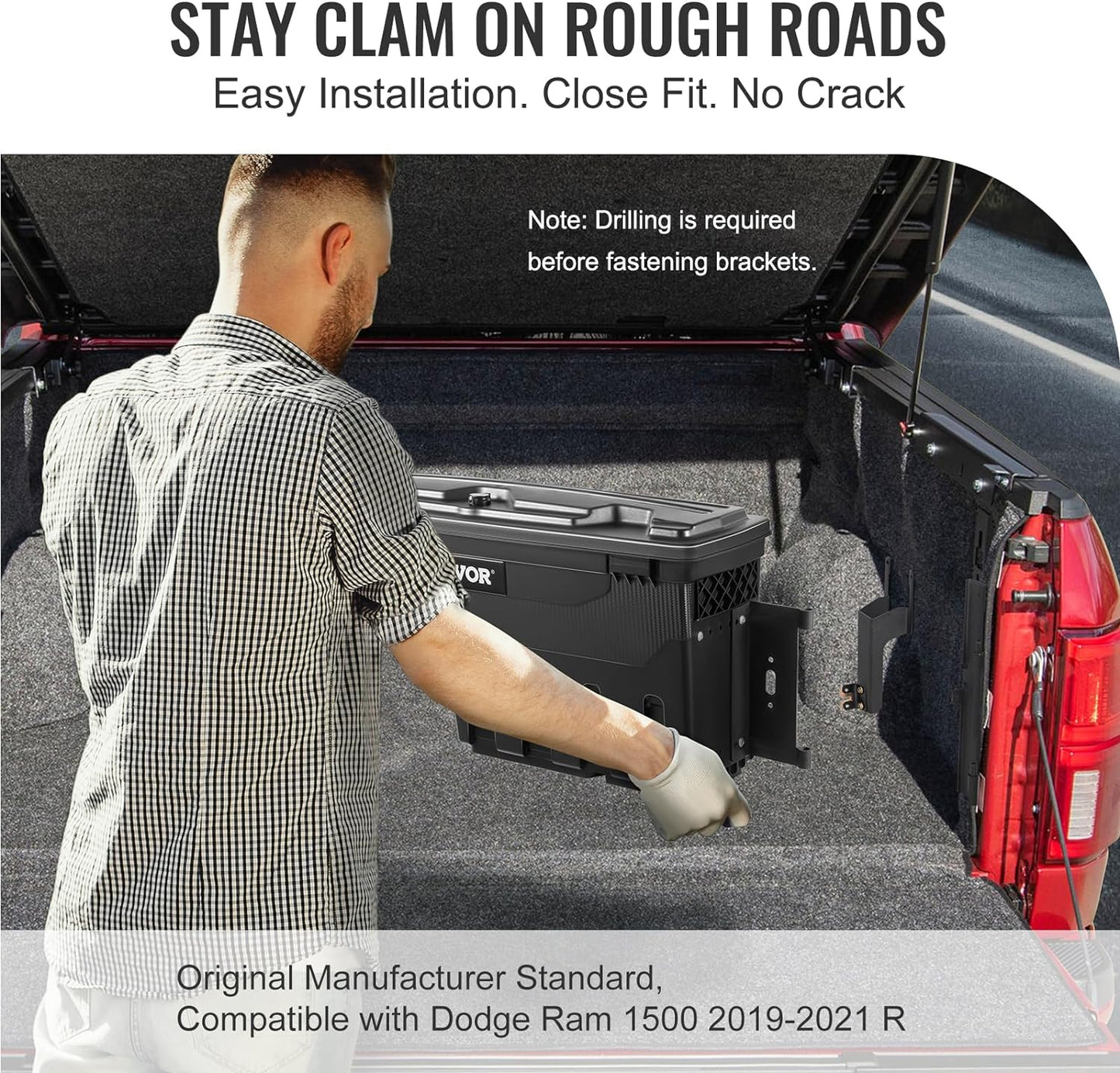 VEVOR Truck Bed Storage Box, Swing Case Fits Ford F-150 2015-2021, Passenger Side, Lockable Wheel Well Tool Box with Password Padlock, Waterproof and Durable ABS Tool Box