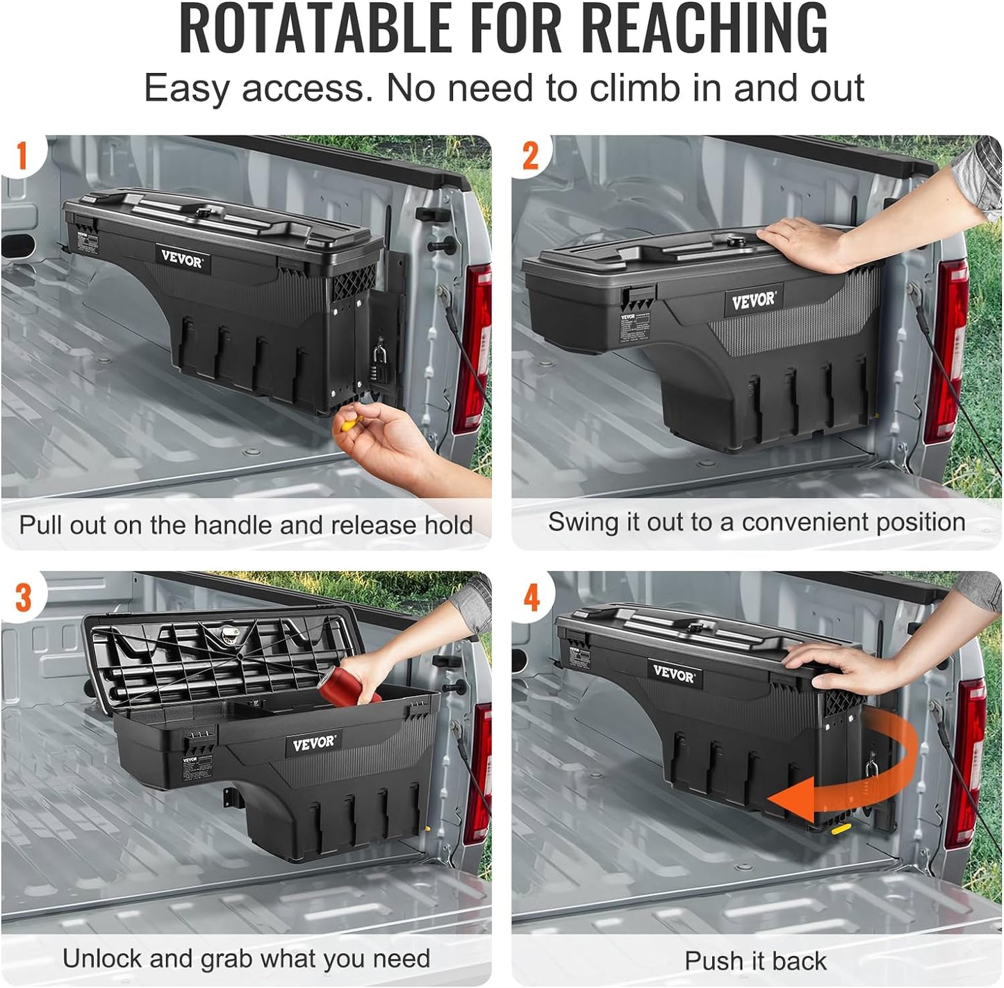VEVOR Truck Bed Storage Box, Swing Case Fits Ford F-150 2015-2021, Passenger Side, Lockable Wheel Well Tool Box with Password Padlock, Waterproof and Durable ABS Tool Box