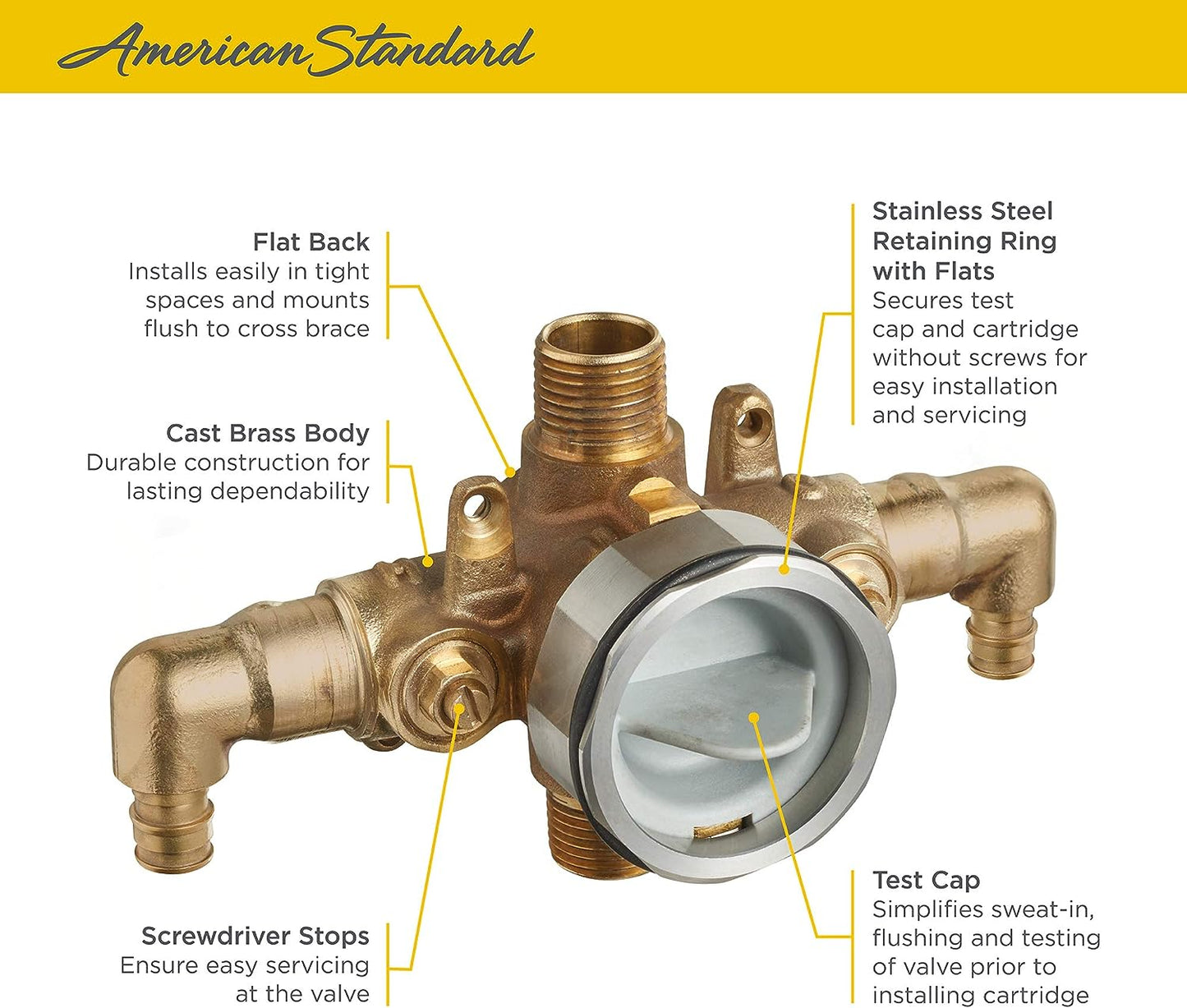 American Standard RU108ESS - Válvula de ducha flash con codos de entrada PRX y salidas universales con topes de destornillador para sistema de expansión en frío, sin terminar