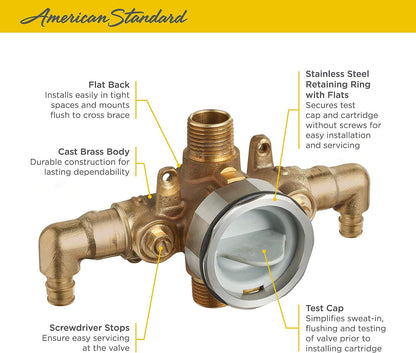 American Standard RU108ESS - Válvula de ducha flash con codos de entrada PRX y salidas universales con topes de destornillador para sistema de expansión en frío, sin terminar