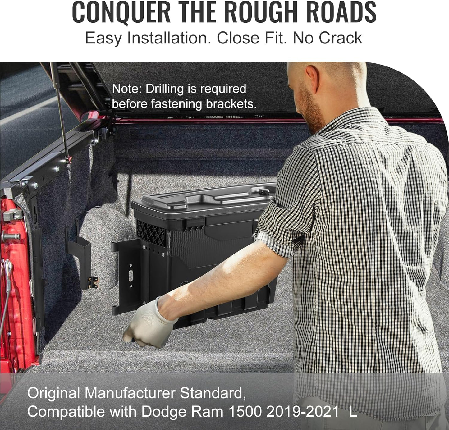 VEVOR Truck Bed Storage Box, Swing Case Fits Ford F-150 2015-2021, Passenger Side, Lockable Wheel Well Tool Box with Password Padlock, Waterproof and Durable ABS Tool Box