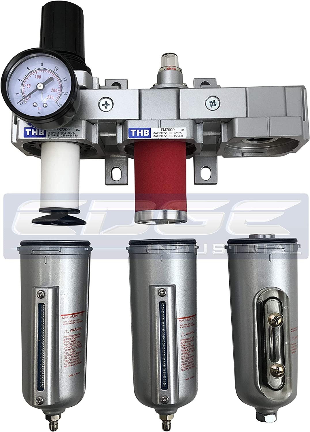 Sistema de secadora de grado industrial de 3 etapas, resistente para líneas de aire comprimido, cuencos de metal, ideal para aerosol de pintura y cortador de plasma (1/2 pulgada NPT, drenaje automático)