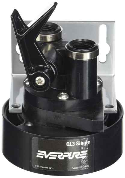 Everpure EV9259-14 QL3 - Cabezal de filtro individual con soporte, válvula de apagado y roscas NPT de 3/8 pulgadas