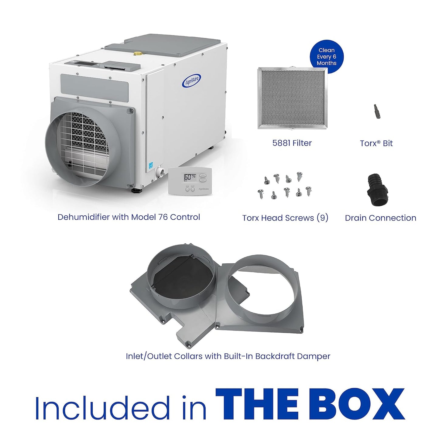 AprilAire E100 Pro - Deshumidificador para toda la casa de 100 pintas + AprilAire modelo 76 paquete de control de deshumidificador digital para todo el hogar, comercial hasta 5.500 sq. pies para sótano, espacio de arrastre