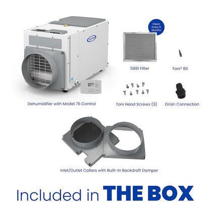 AprilAire E100 Pro - Deshumidificador para toda la casa de 100 pintas + AprilAire modelo 76 paquete de control de deshumidificador digital para todo el hogar, comercial hasta 5.500 sq. pies para sótano, espacio de arrastre