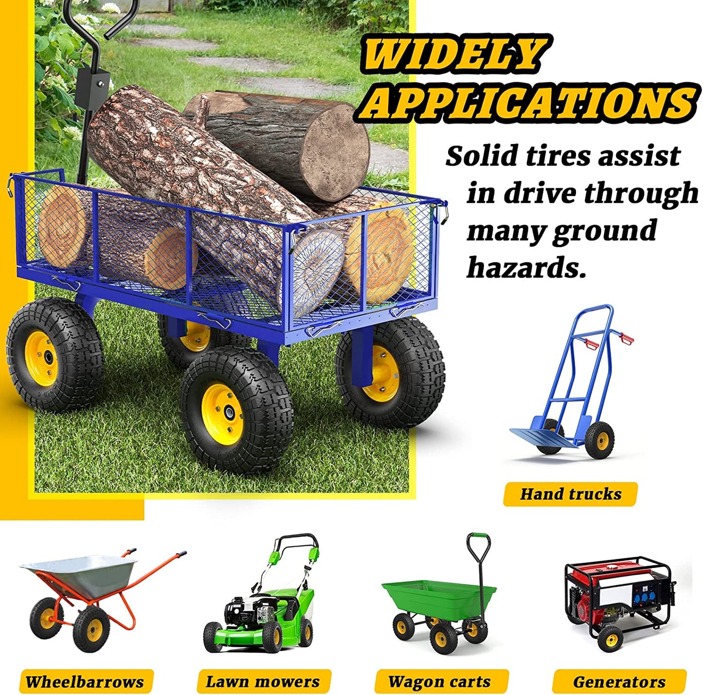 Neumáticos y ruedas de 4.10/3.50-4, sin planos, neumáticos de goma sólida de 10 pulgadas para carretilla con agujero de eje de 5/8"