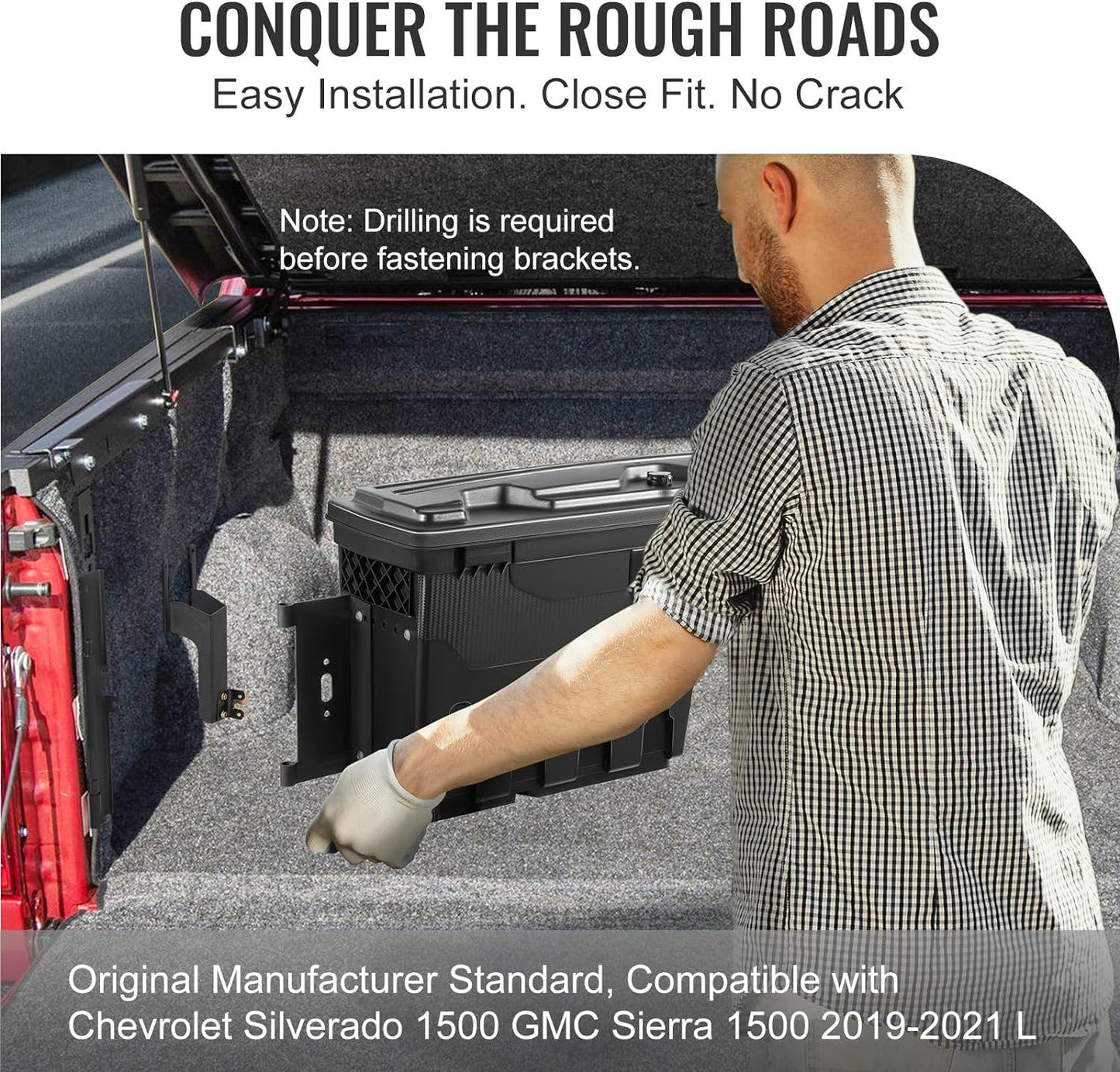 VEVOR Truck Bed Storage Box, Swing Case Fits Ford F-150 2015-2021, Passenger Side, Lockable Wheel Well Tool Box with Password Padlock, Waterproof and Durable ABS Tool Box