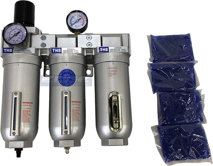 Sistema de filtración de aire de alto caudal muy resistente, filtro de partículas de 2 etapas más combinación de filtro de carbón para extracción de aceite (3/4" NPT, drenaje automático)