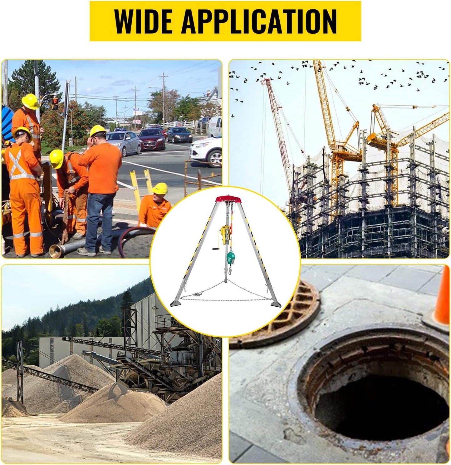 BestEquip - Trípode con espacio confinado de 1200 libras, trípode de espacio confinado de 7 pies y cable de 98 pies, trípode de rescate de espacio confinado de 32.8 pies de protección contra caídas para espacios confinados tradicionales